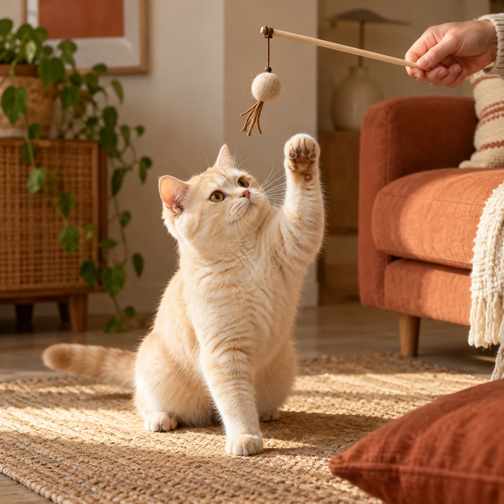 Illustration d'un chat attrapant un accessoire en feutre